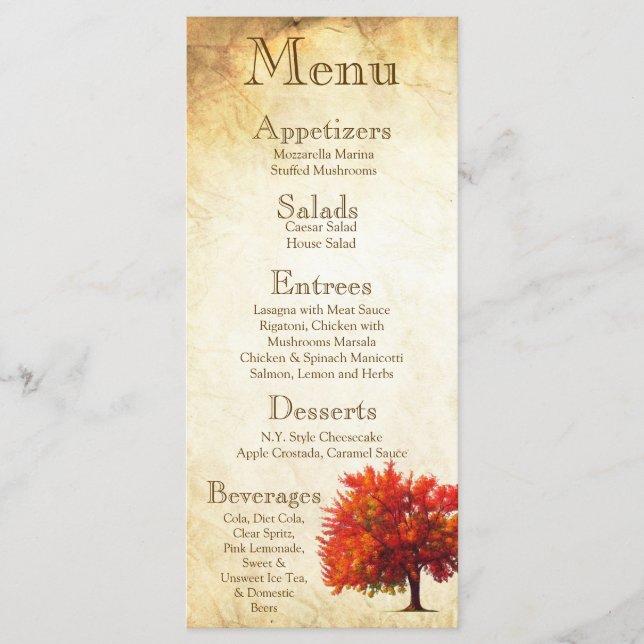 25 Cartes de menu Automne Arbre Automne Papier vie (Devant)