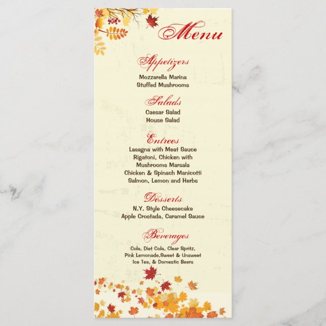 25 Cartes de menu Automne Breeze Automne Feuilles  (Devant)