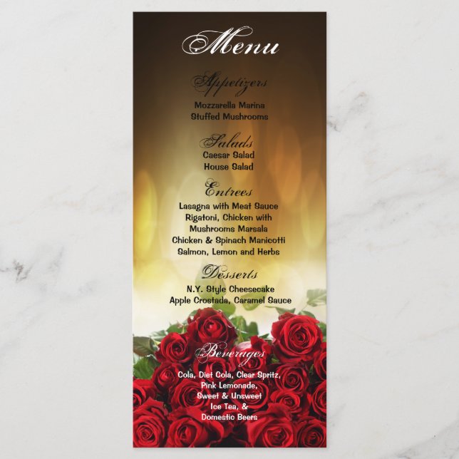 25 Cartes de menu Bouquet Rose rouge Fleur nuptial (Devant)