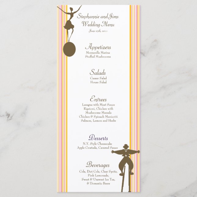 25 Cartes de menu Carnaval (Devant)