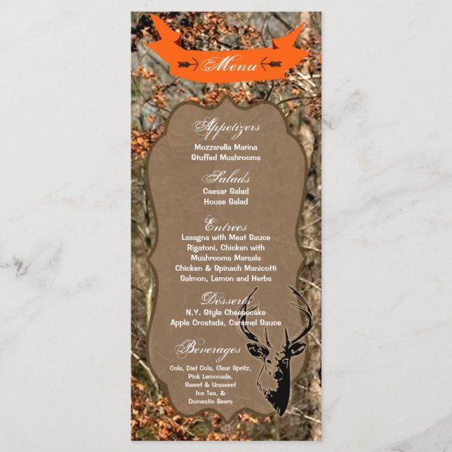 25 Cartes de menu Chasse Deer Buck Head Camo (Devant)