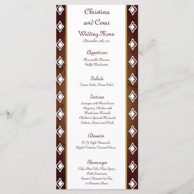 25 Cartes de menu Deep Marocain Brown (Devant)