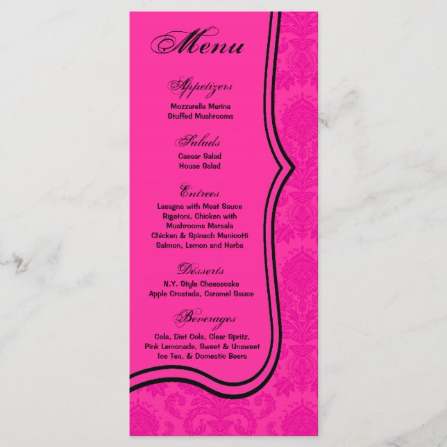25 Cartes de menu Dentelle noire rose chaud (Devant)