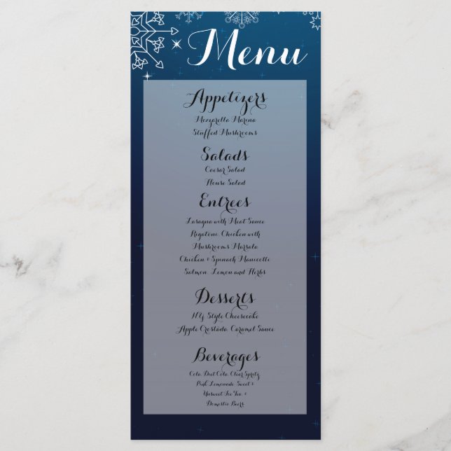 25 Cartes de menu Flammes de neige hiver Glace nei (Devant)