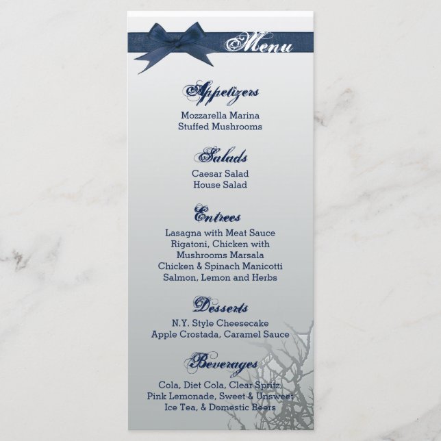 25 Cartes de menu Glass glacé Miroir Arbre (Devant)
