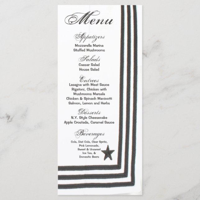 25 Cartes de menu Marine Robe d'été Blancs Uniform (Devant)