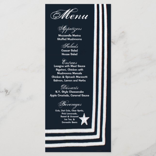 25 Cartes de menu Marine Robe d'été Blues Uniforme (Devant)