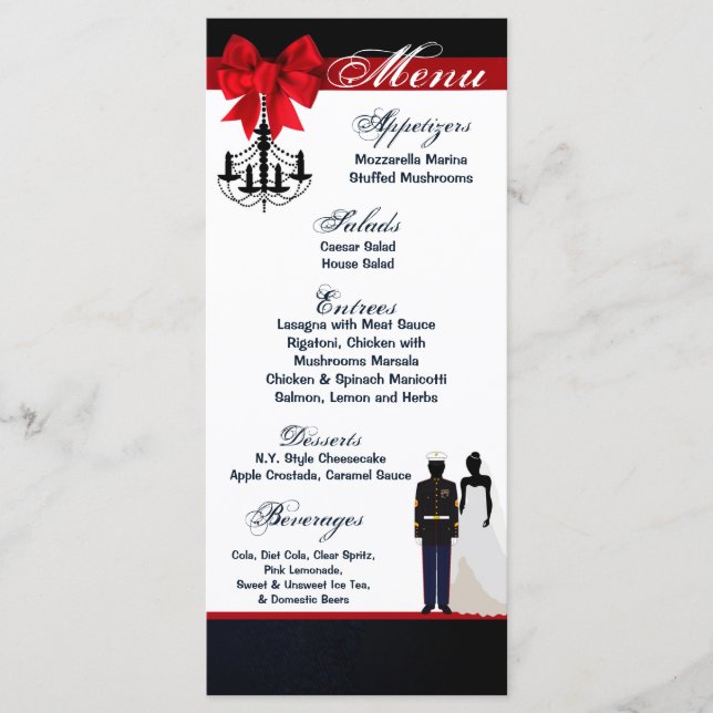 25 Cartes de menu Marine Uniform Groom Bride robe  (Devant)
