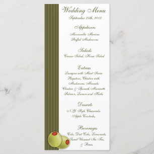 25 Cartes de menu Martini Olives Vert Tailles blan