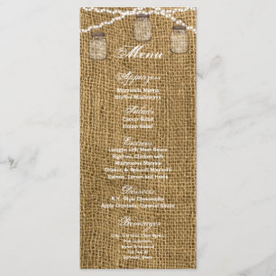 25 Cartes de menu Mason Jar String Lights Burlap P