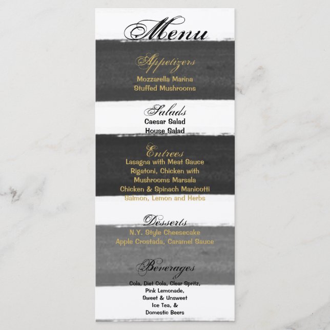 25 Cartes de menu Ombre Stripe Black Line Fade Wat (Devant)