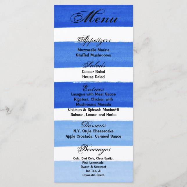 25 Cartes de menu Ombre Stripe Blue Line Fade Wate (Devant)