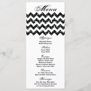25 Cartes de menu Parties scintillant noire Chevro