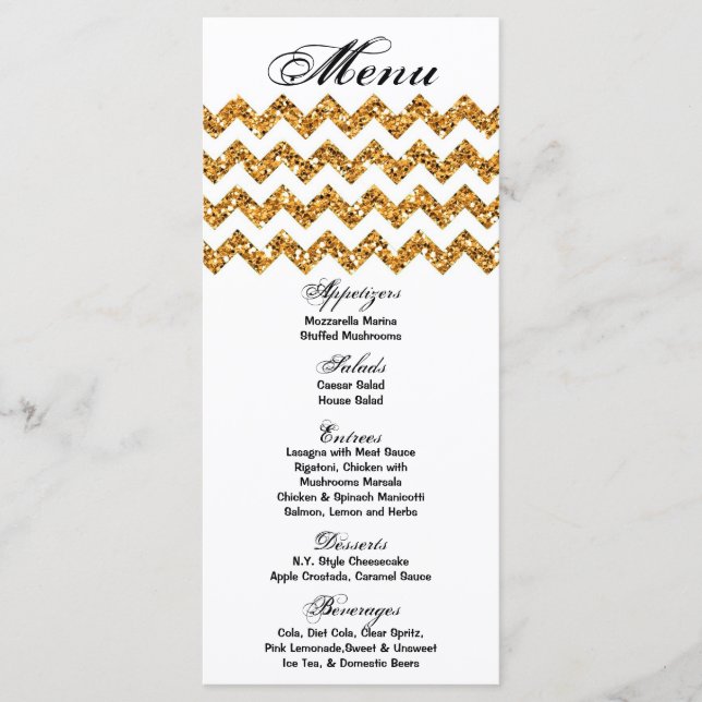 25 Cartes de menu Parties scintillant or Chevron Z (Devant)