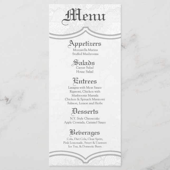 25 Cartes de menu Pays dentelle blanche Impression (Devant)
