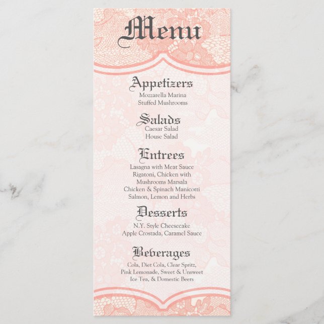 25 Cartes de menu Pays Dentelle de corail Impressi (Devant)