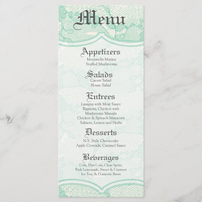 25 Cartes de menu Pays Dentelle Monnaie Imprimé Ti (Devant)