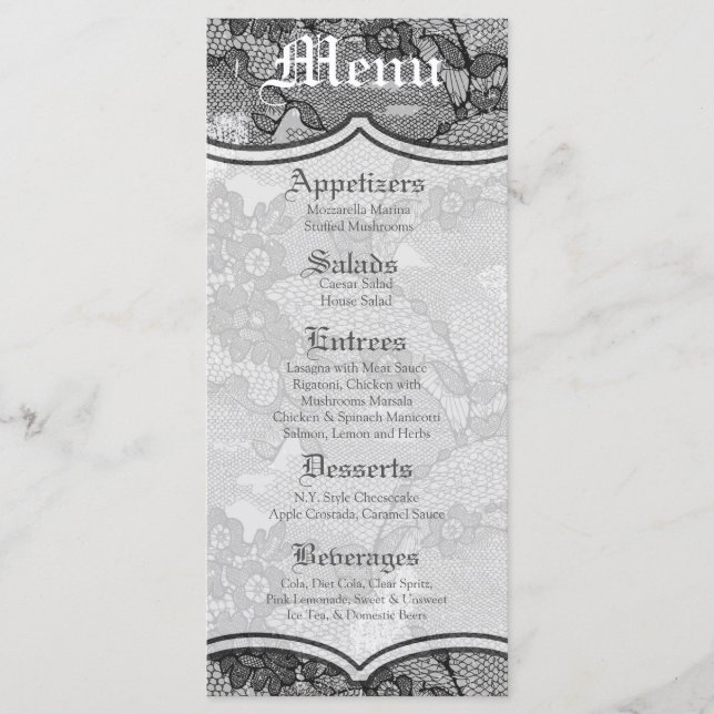 25 Cartes de menu Pays dentelle noire Impression t (Devant)
