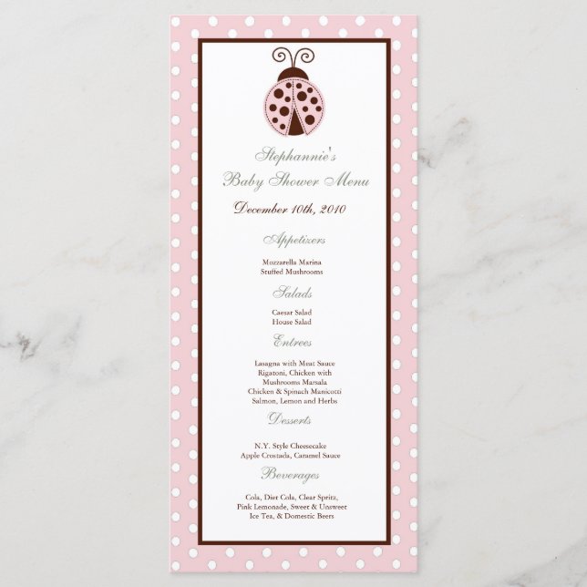 25 Cartes de menu Pink Ladybug (Devant)
