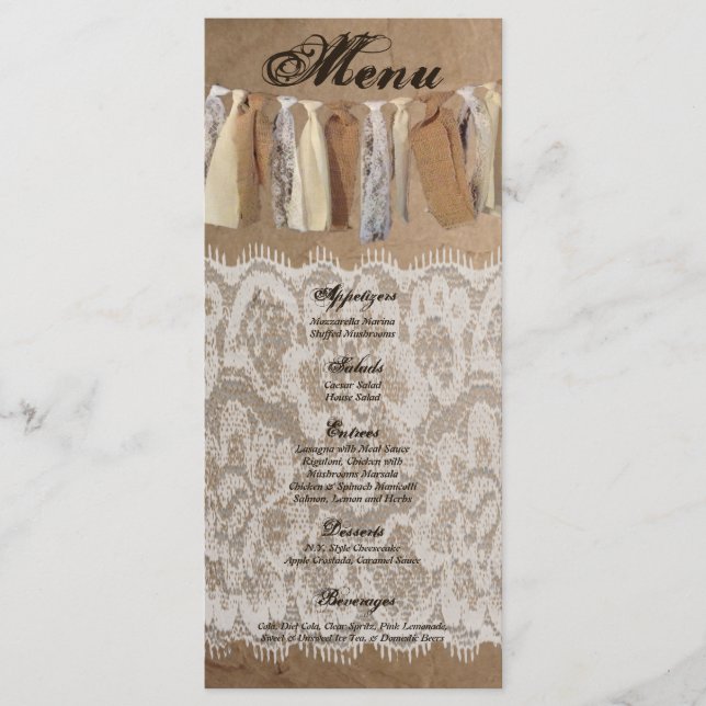 25 Cartes de menu Sacs en papier Kraft Dentelle Bu (Devant)