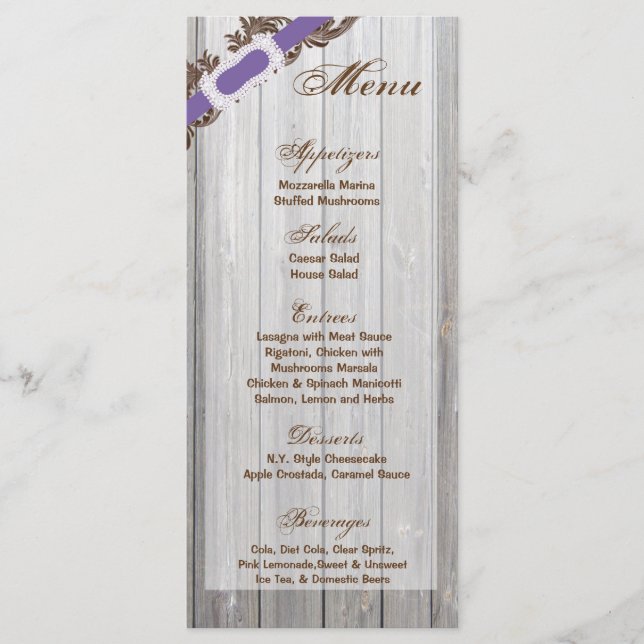25 Cartes de menu Torn Grange Bois blanc Laver Rus (Devant)