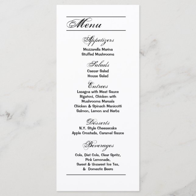 25 Cartes de menu Typographie moderne Newsprint No (Devant)