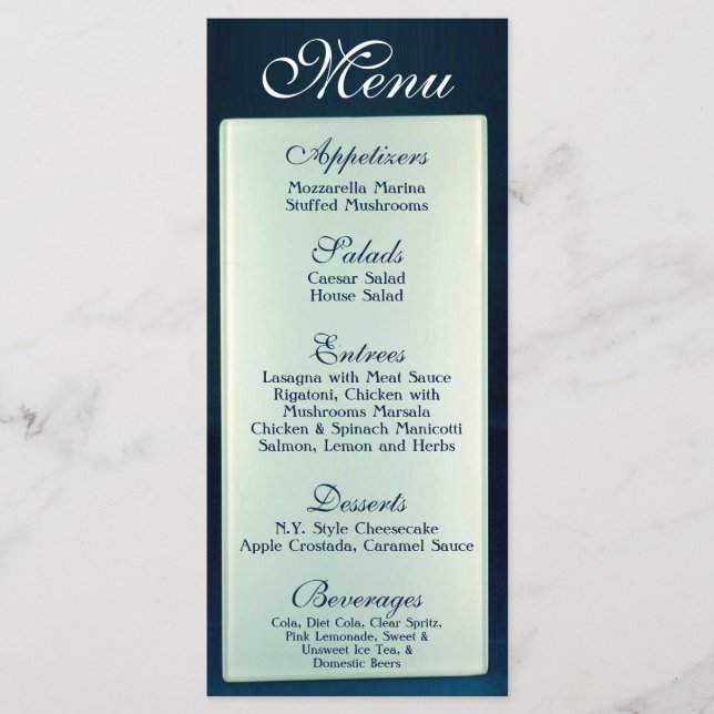 25 Cartes de menu Verre givré Miroir Moderne Chic (Devant)