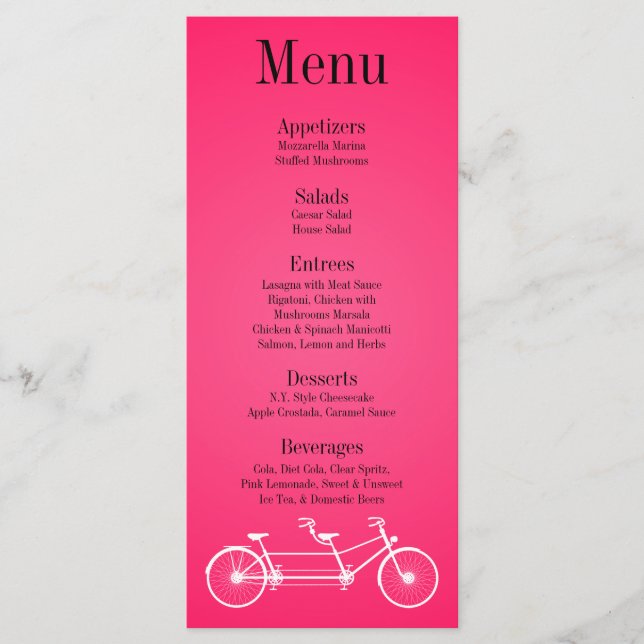 25 Cartes de menu Whimsical Hot Pink Black Double  (Devant)
