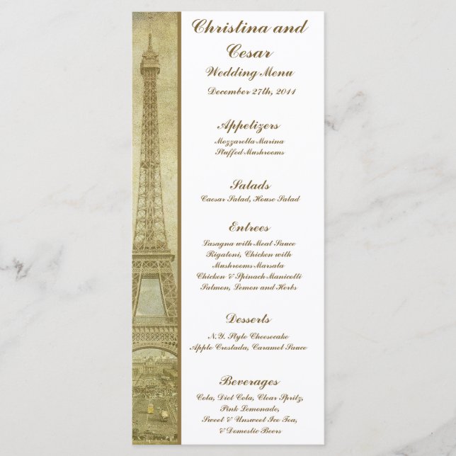 25 Cartes Menu Vintage Paris (Devant)