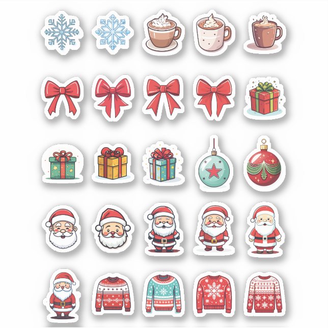 25 Christmas Custom-Cut Vinyl Stickers (Front)