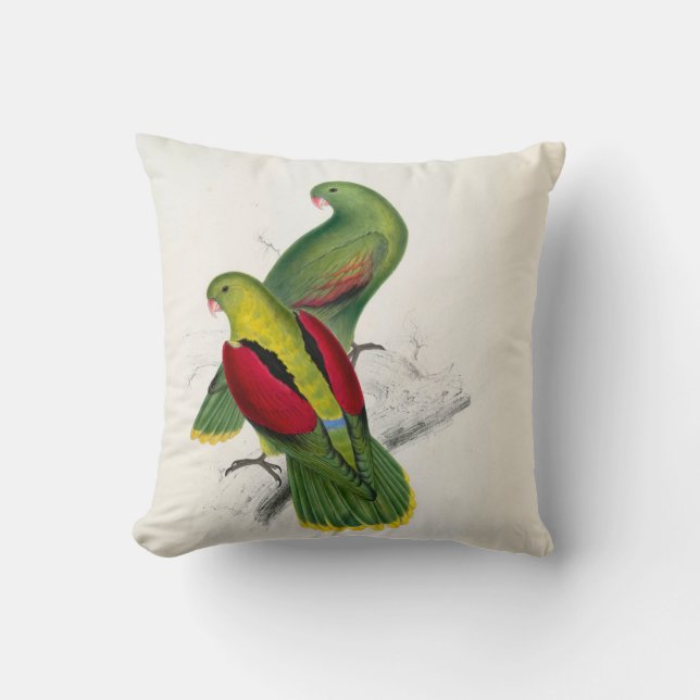 #25-Crimson-winged parrakeet pair Throw Pillow (Front)