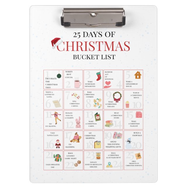 25 Days of Christmas Bucket List Art Clipboard (Front)