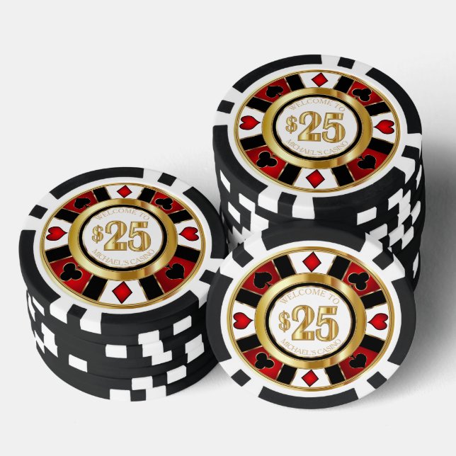$25 Dollar Casino Poker Chip Las Vegas - Red/White (Stack)