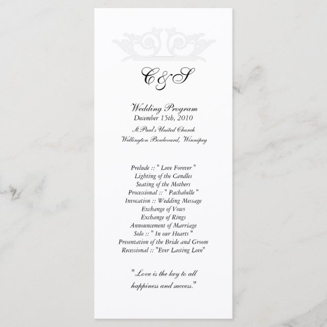 25 Elegant White/Silver Wedding Programs (Front)