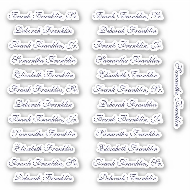 25 Guest Names Elegant Navy English P Calligraphy (Front)