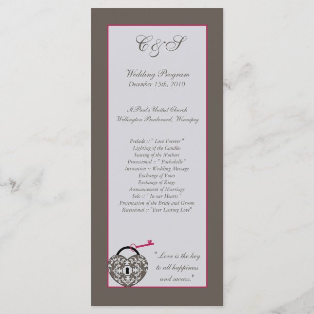 25 Heart Lock Wedding Programs (Front)
