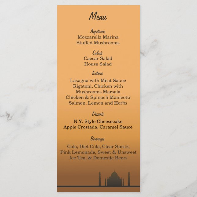 25 Indian Dream Wedding Menu Tags (Front)