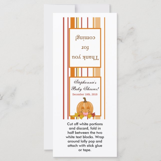 25 Lollipop Topper Autumn Fall Pumpkin Baby (Front)