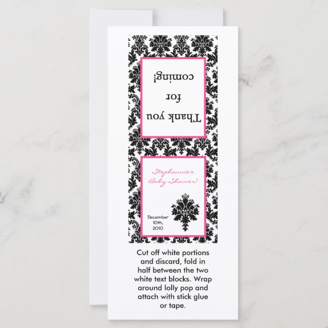 25 Lollipop Topper Hot Pink Black Damask (Front)