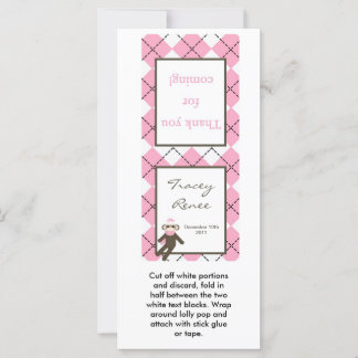 25 Lollipop Topper Pink Argyle Sock Monkey