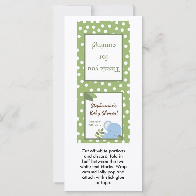 25 Lollipop Topper Safari Jungle Elephant Green (Front)