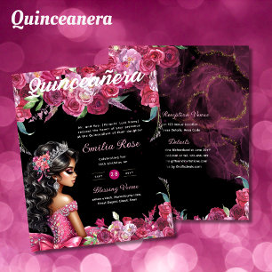 25 Magenta Pink Quinceanera Dress Floral Paper