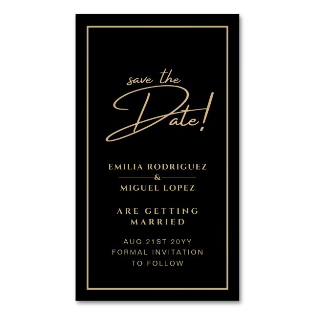 25 Magnetic black Gold Save Dates for Fridge Small Magnetic Business Card (Front Vertical)