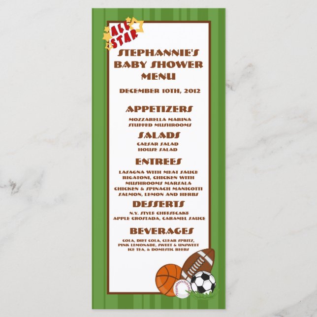 25 Menu Cards All Star Green (Front)