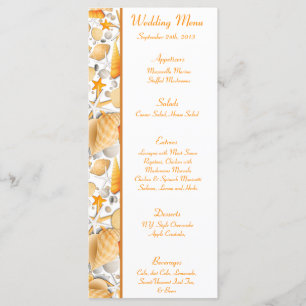 25 Menu Cards Assorted Seashells Orange