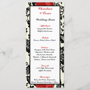 25 Menu Cards Black Flourish Red Stripe