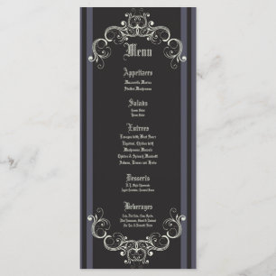 25 Menu Cards Black Tie Affair Filigree Scroll