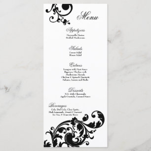 25 Menu Cards Black White Floral Filigree Flower