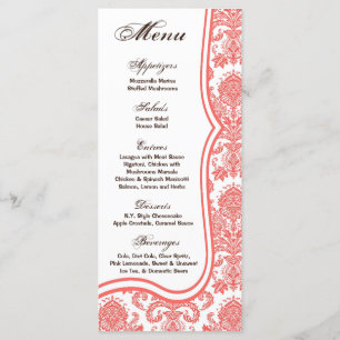 25 Menu Cards Coral Pink Damask Lace Print Pattern