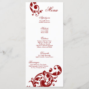 25 Menu Cards Crimson Red Floral Filigree Flower